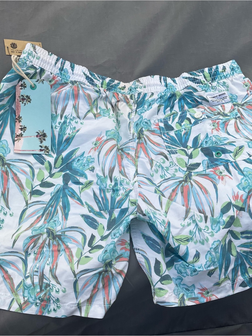 NEW Element Men’s Tropical Floral Swim Shorts - White Teal Coral size Large